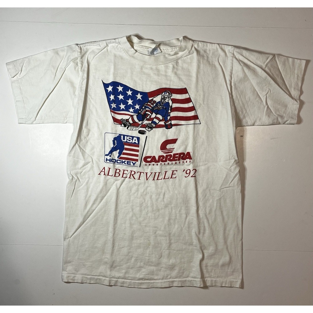 VTG Hockey Albertville 1992 Olympic T-shirt Size Large Made In USA Single Stitch